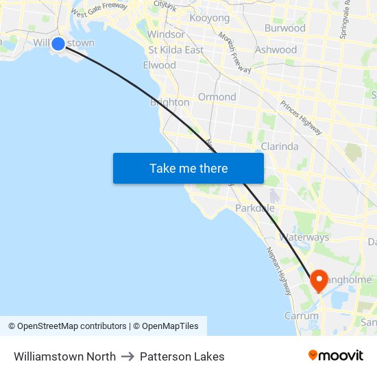 Williamstown North to Patterson Lakes map