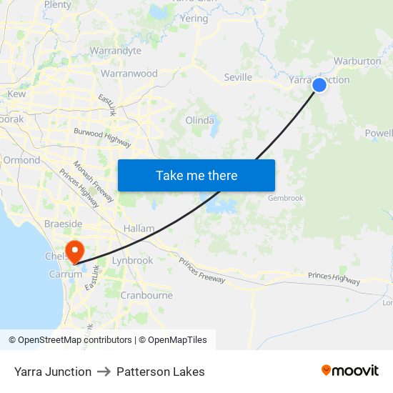 Yarra Junction to Patterson Lakes map