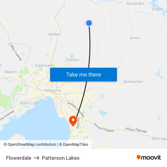 Flowerdale to Patterson Lakes map