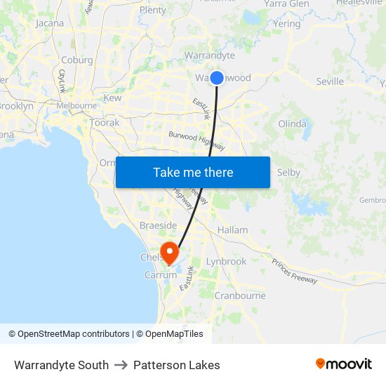 Warrandyte South to Patterson Lakes map