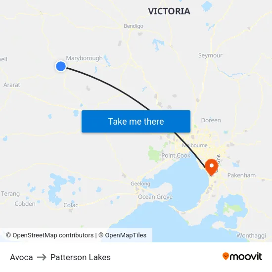Avoca to Patterson Lakes map