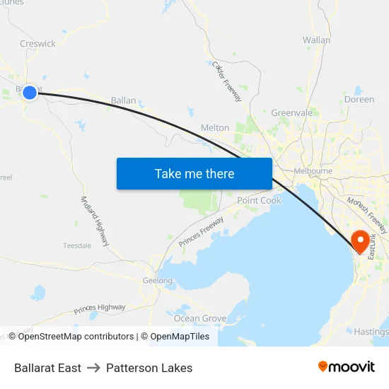 Ballarat East to Patterson Lakes map