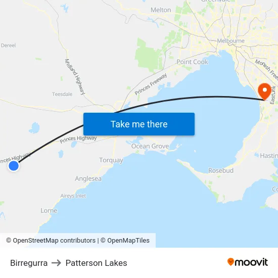 Birregurra to Patterson Lakes map