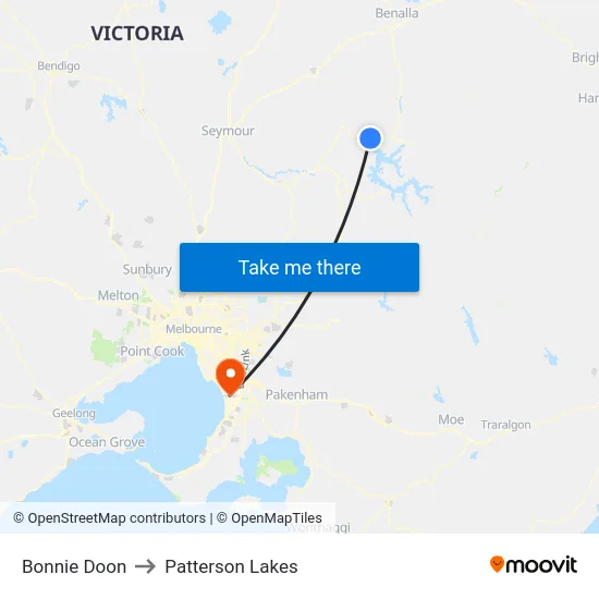 Bonnie Doon to Patterson Lakes map