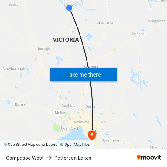 Campaspe West to Patterson Lakes map