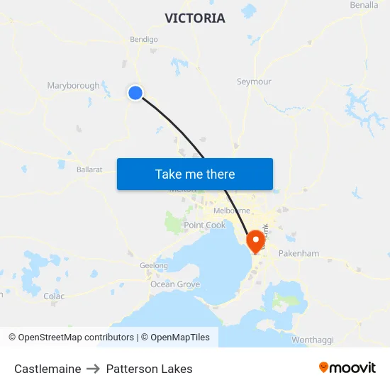 Castlemaine to Patterson Lakes map