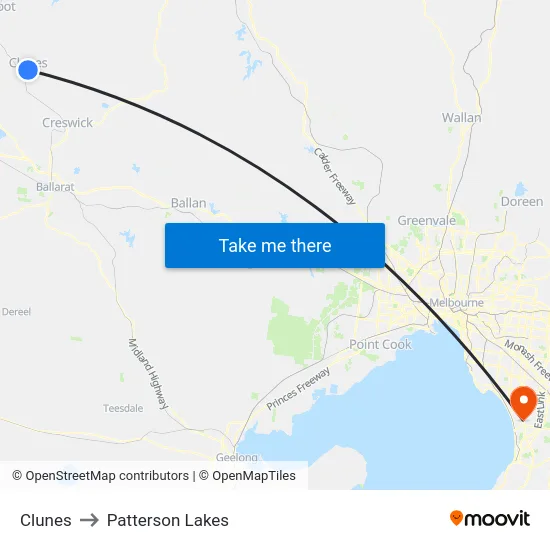 Clunes to Patterson Lakes map
