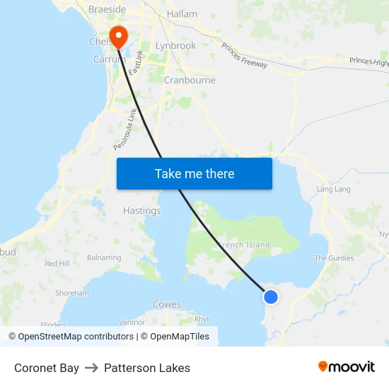 Coronet Bay to Patterson Lakes map