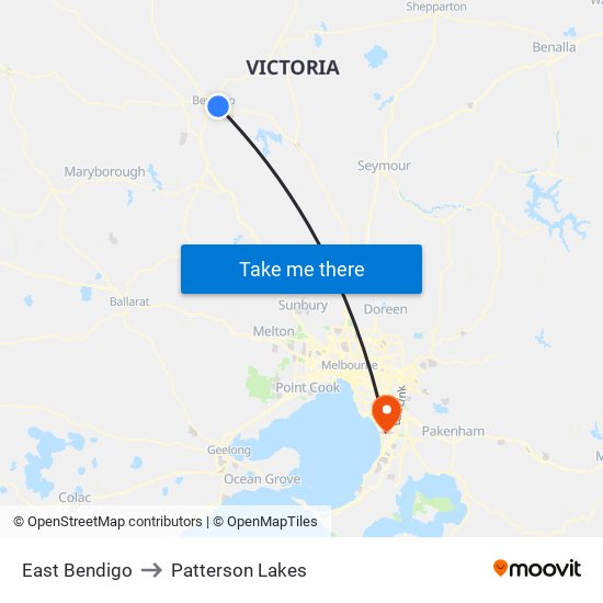 East Bendigo to Patterson Lakes map