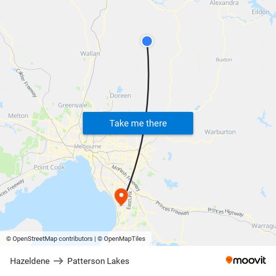 Hazeldene to Patterson Lakes map