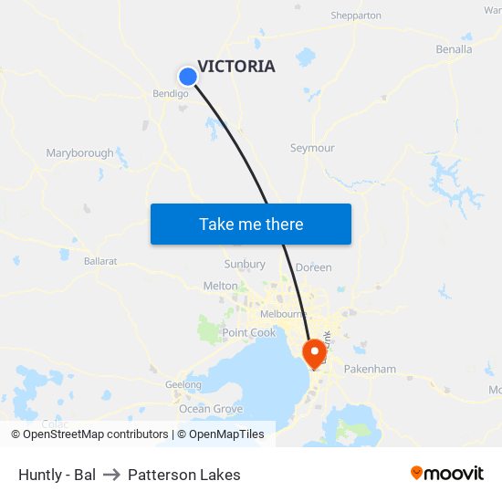 Huntly - Bal to Patterson Lakes map