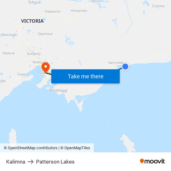 Kalimna to Patterson Lakes map