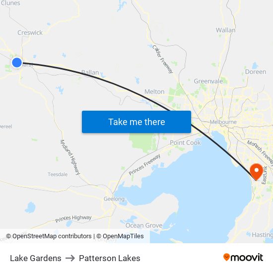 Lake Gardens to Patterson Lakes map