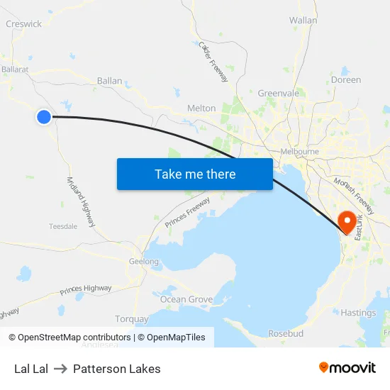 Lal Lal to Patterson Lakes map