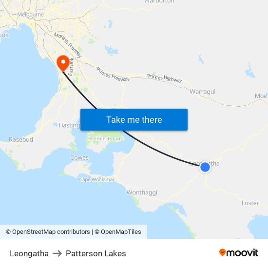 Leongatha to Patterson Lakes map