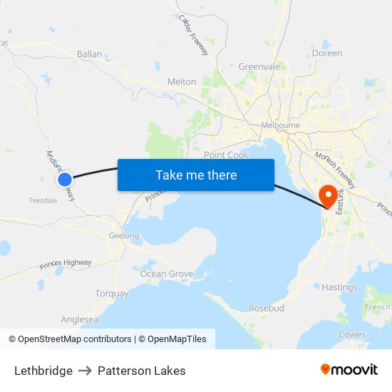 Lethbridge to Patterson Lakes map