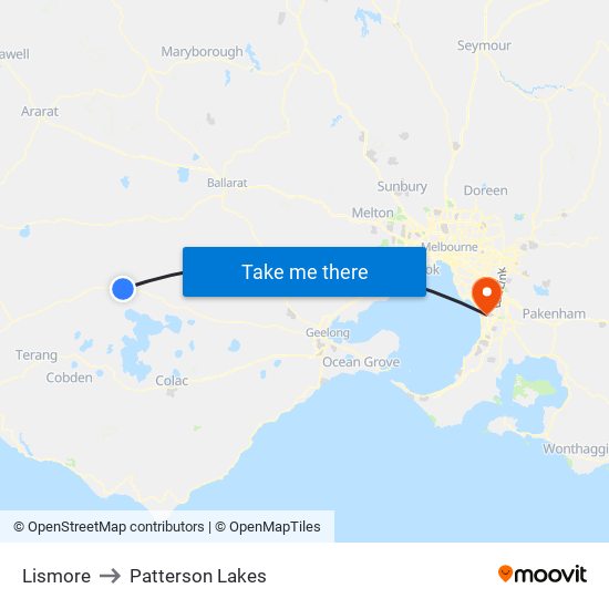 Lismore to Patterson Lakes map