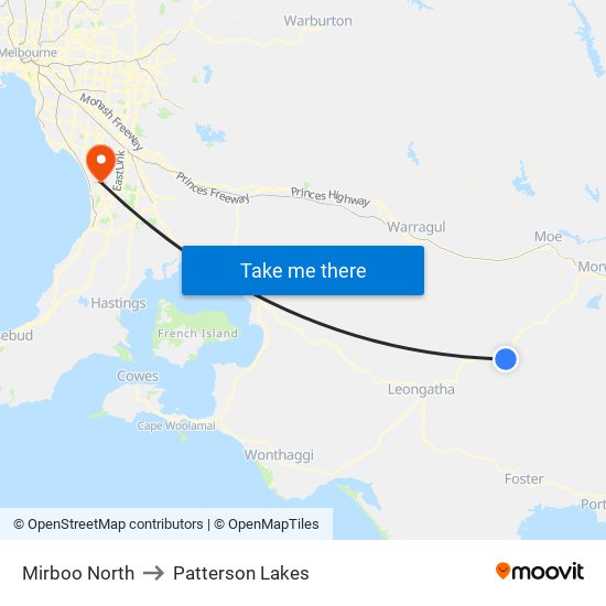 Mirboo North to Patterson Lakes map