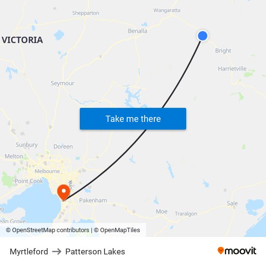 Myrtleford to Patterson Lakes map