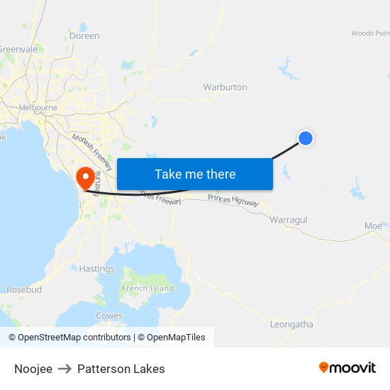 Noojee to Patterson Lakes map