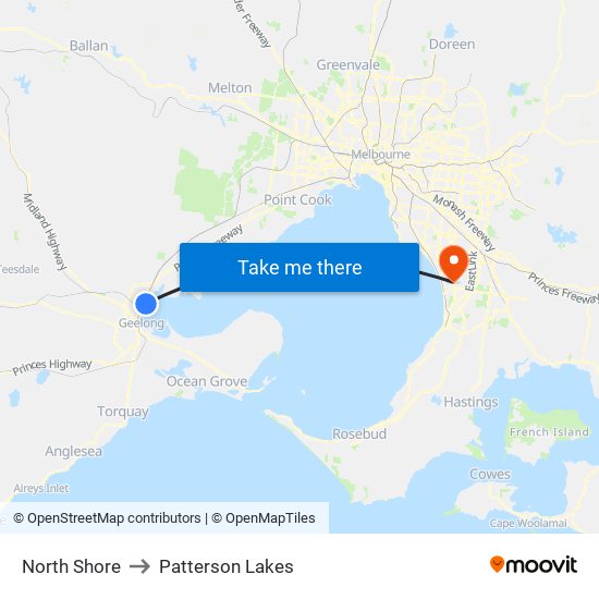 North Shore to Patterson Lakes map