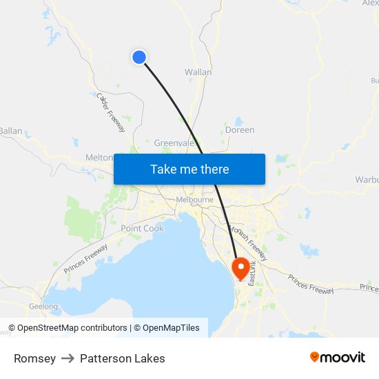 Romsey to Patterson Lakes map