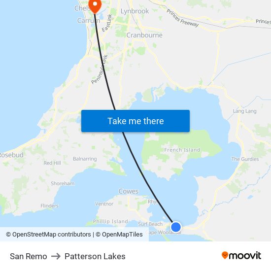 San Remo to Patterson Lakes map