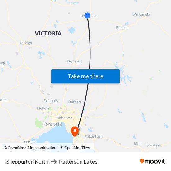 Shepparton North to Patterson Lakes map