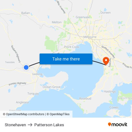 Stonehaven to Patterson Lakes map