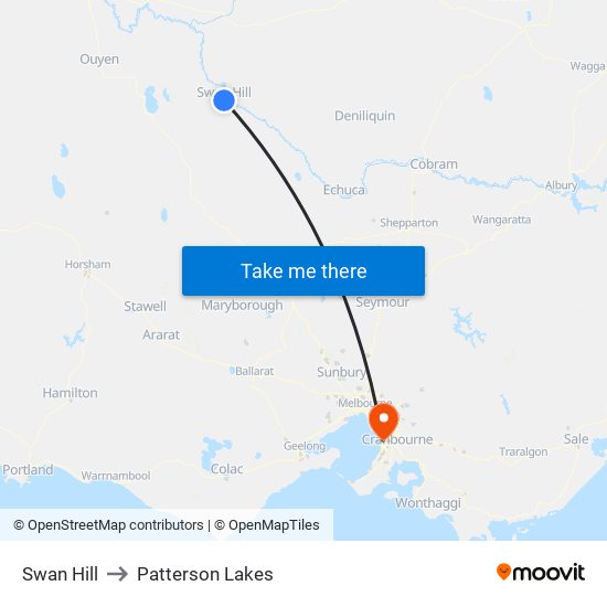 Swan Hill to Patterson Lakes map