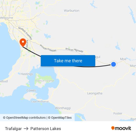 Trafalgar to Patterson Lakes map