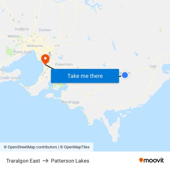 Traralgon East to Patterson Lakes map