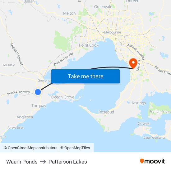 Waurn Ponds to Patterson Lakes map