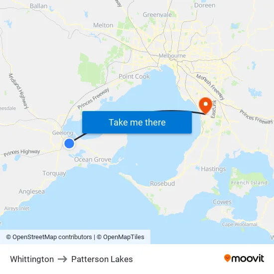Whittington to Patterson Lakes map