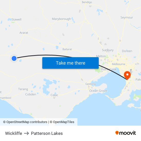 Wickliffe to Patterson Lakes map