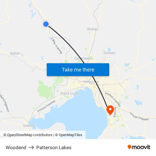 Woodend to Patterson Lakes map