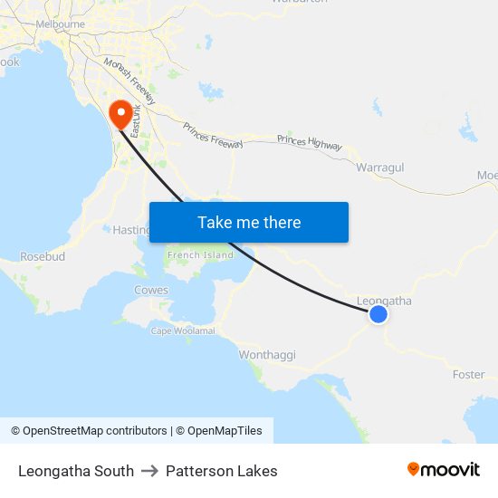 Leongatha South to Patterson Lakes map