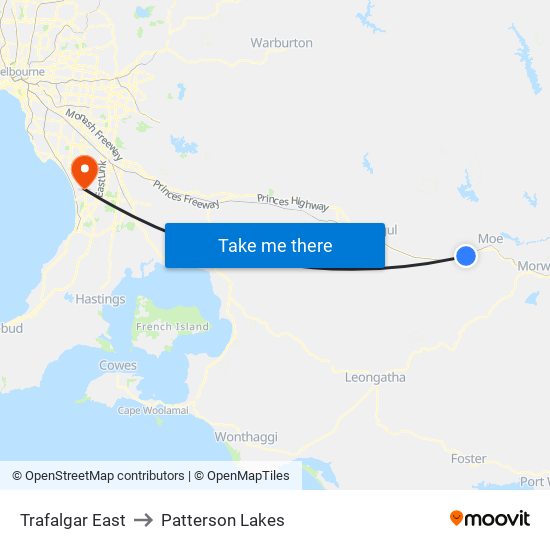 Trafalgar East to Patterson Lakes map