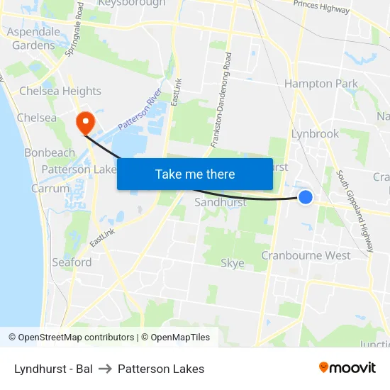 Lyndhurst - Bal to Patterson Lakes map