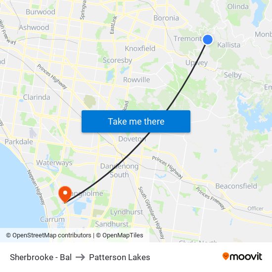 Sherbrooke - Bal to Patterson Lakes map