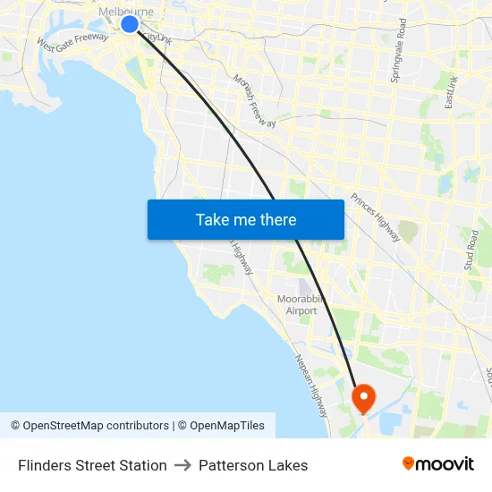 Flinders Street Station to Patterson Lakes map
