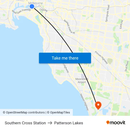 Southern Cross Station to Patterson Lakes map
