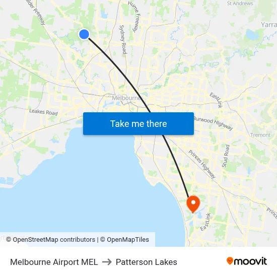 Melbourne Airport MEL to Patterson Lakes map