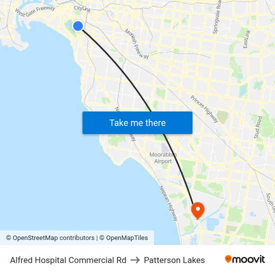 Alfred Hospital Commercial Rd to Patterson Lakes map
