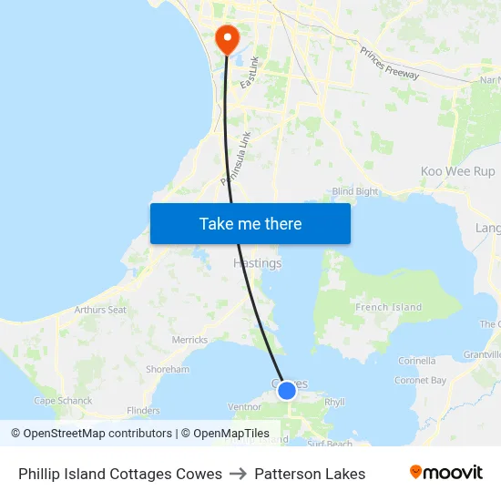Phillip Island Cottages Cowes to Patterson Lakes map