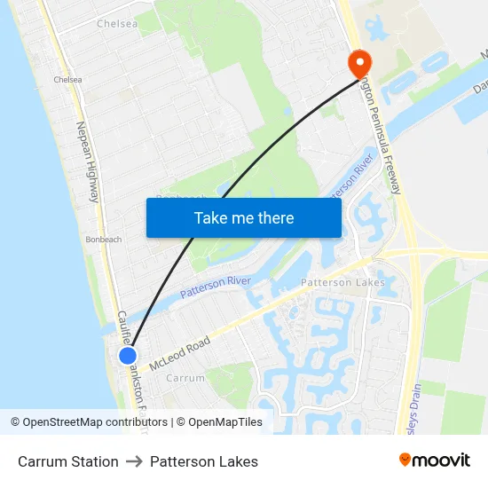 Carrum Station to Patterson Lakes map