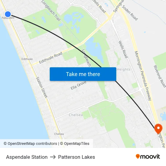 Aspendale Station to Patterson Lakes map