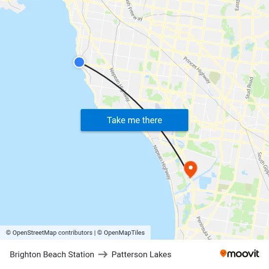 Brighton Beach Station to Patterson Lakes map