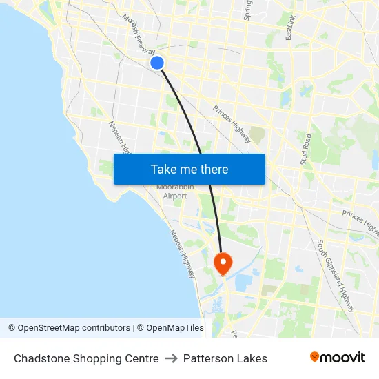 Chadstone Shopping Centre to Patterson Lakes map
