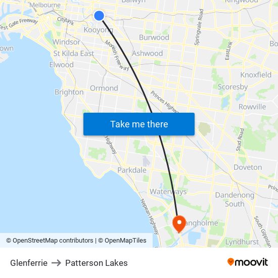 Glenferrie to Patterson Lakes map